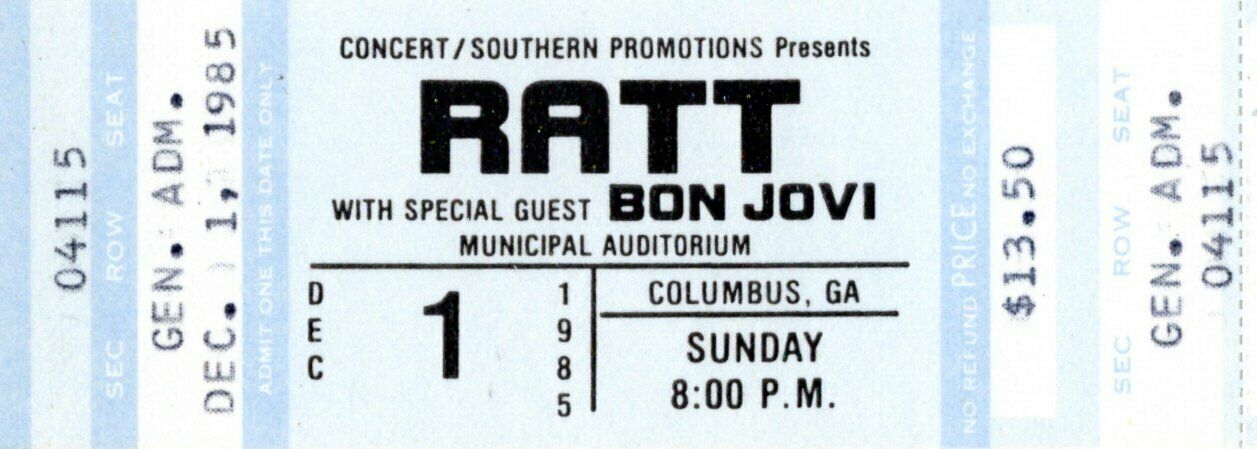 Bon Jovi~ratt 1985 Tour Concert Ticket-columbus, Georgia-stephen Pearcy-nm 2 Mnt