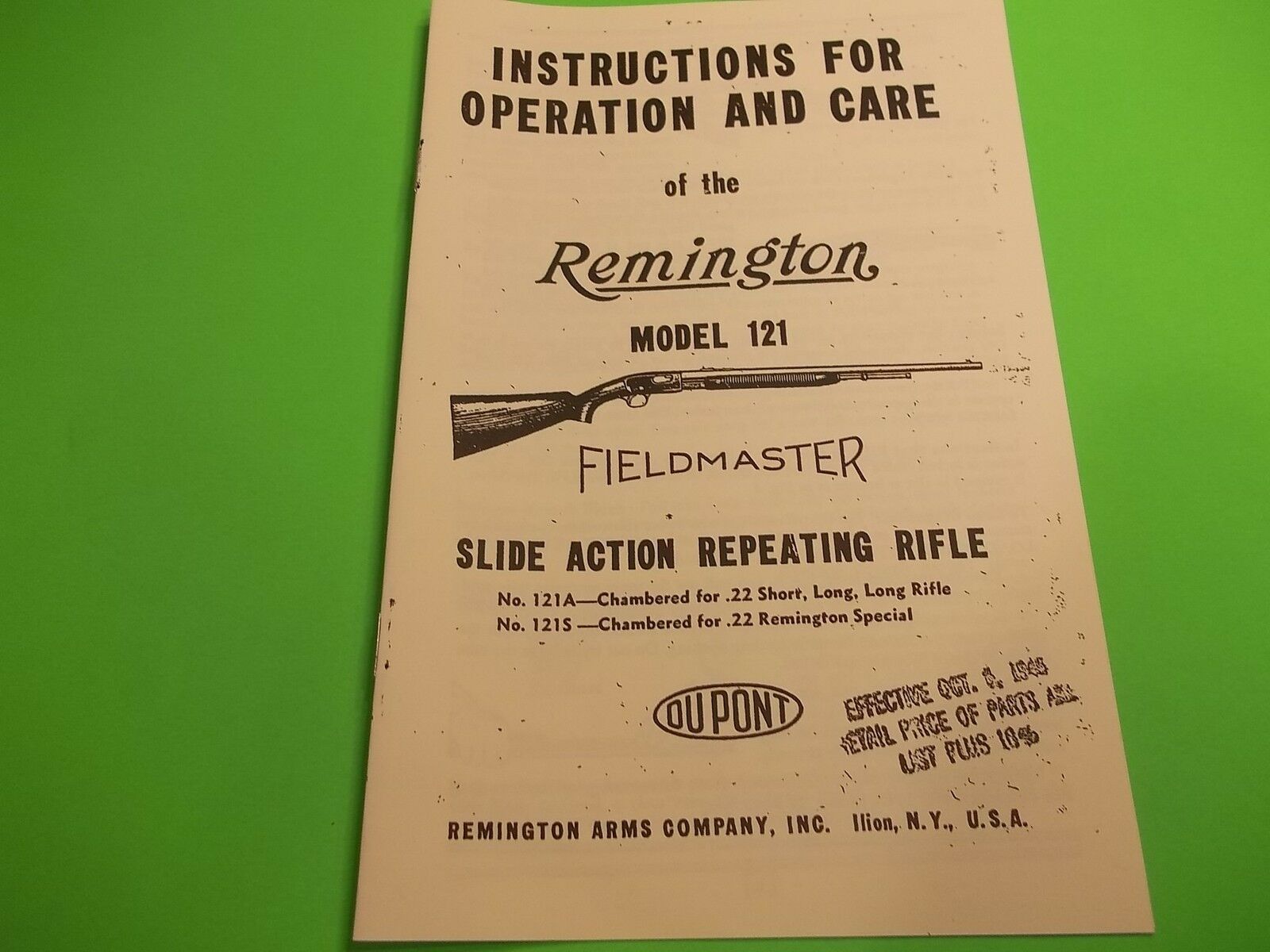 Older Version Remington Model 121 Instructions For Operation And Care