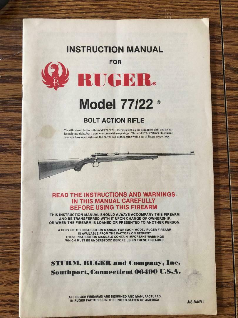1984 Ruger Model 77/22 Bolt Action Rifle Instruction Manual