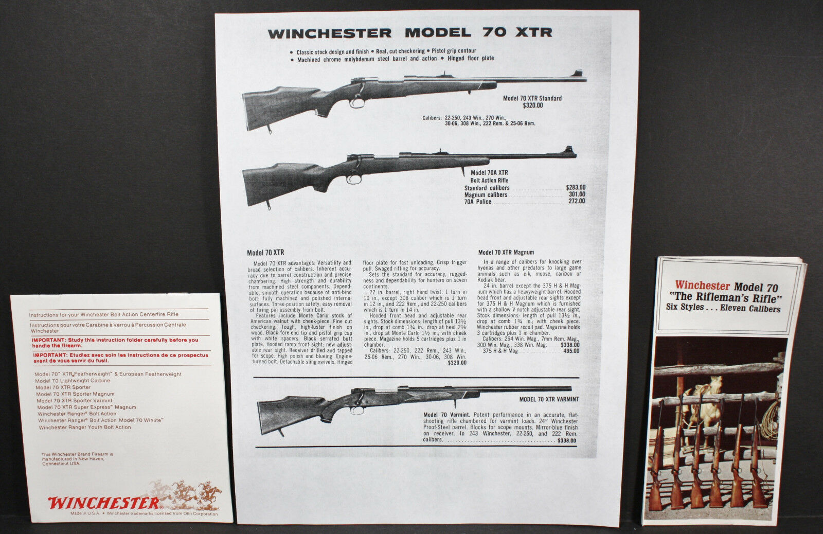 Winchester Instructions Model 70 Xtr & Ranger Manual For 9 Models, Brochure, Ad.