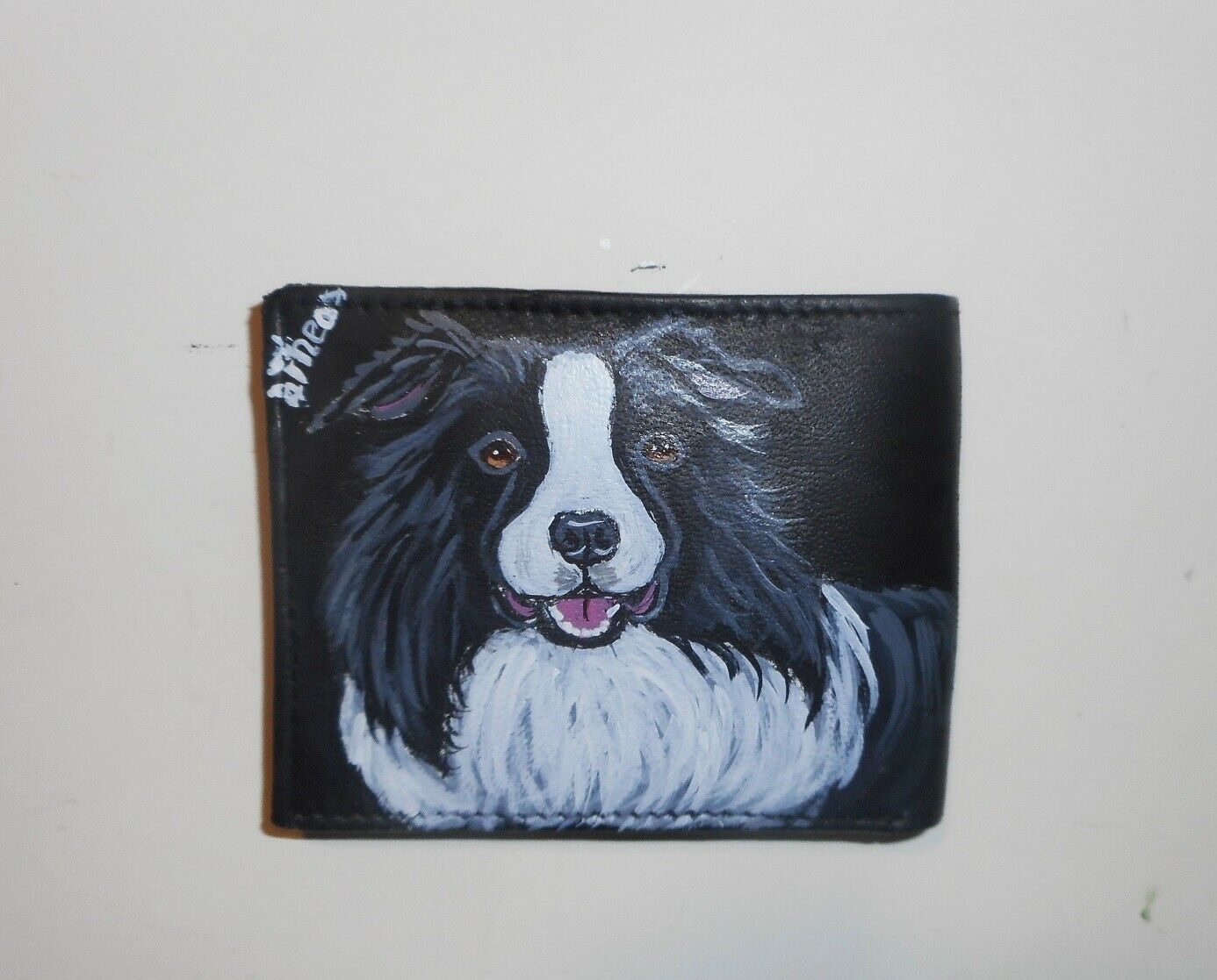 Border Collie Dog Hand Painted Leather Wallet For Men