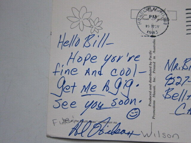 Al Wilson  Postcard   Autographed