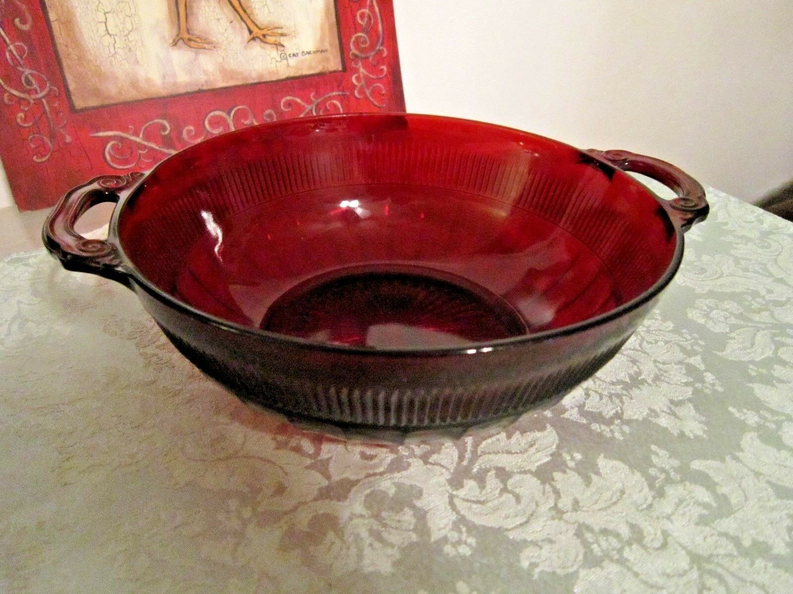 Depression Coronation Royal Ruby  8" Handled Large Berry Bowl-hocking Glass