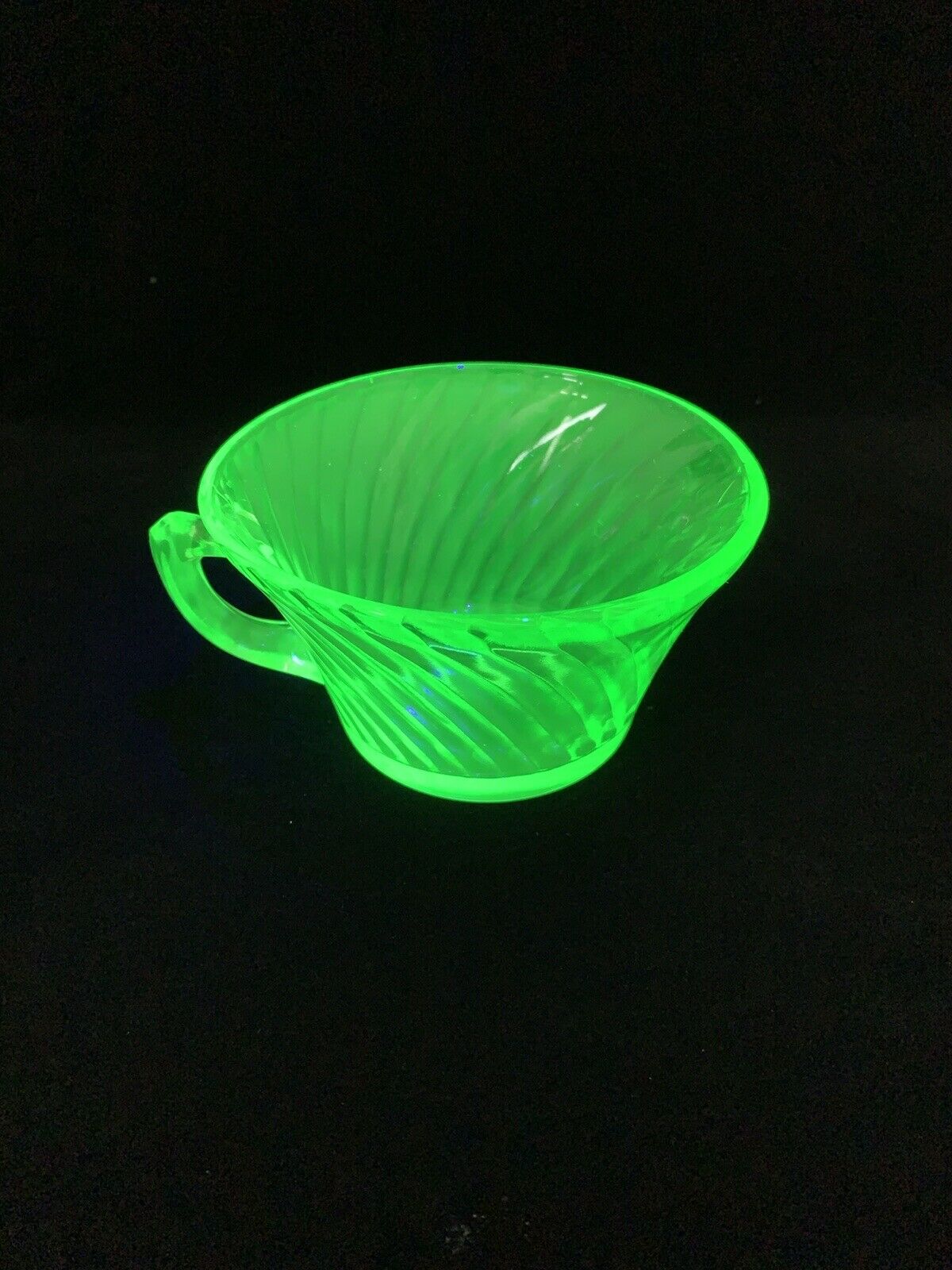 Green Swirl Tea Cup Vaseline Depression Glass