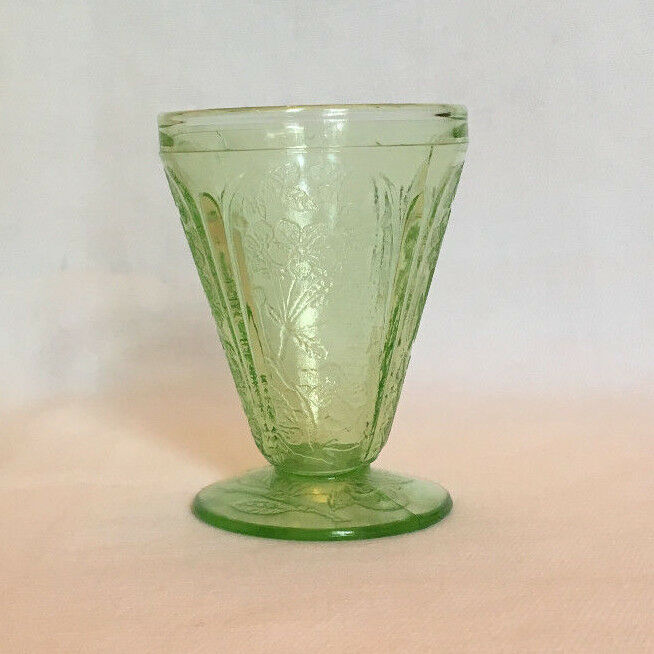 Anchor Hocking Green Footed Juice Glass Cup 3 Ounces Depression Glass Old