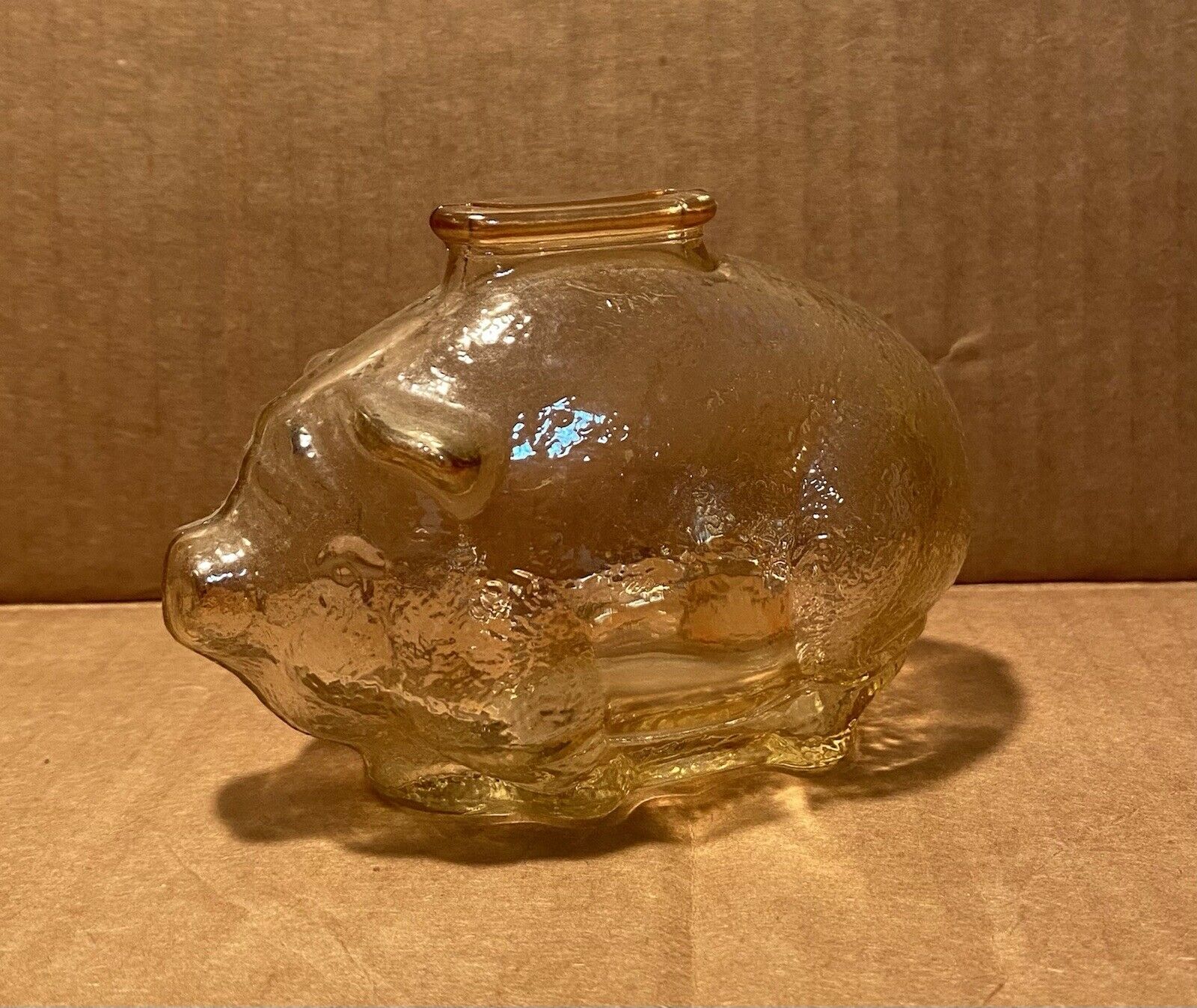 Anchor Hocking Amber Marigold Small Glass Piggy Bank Textured Pig Vintage