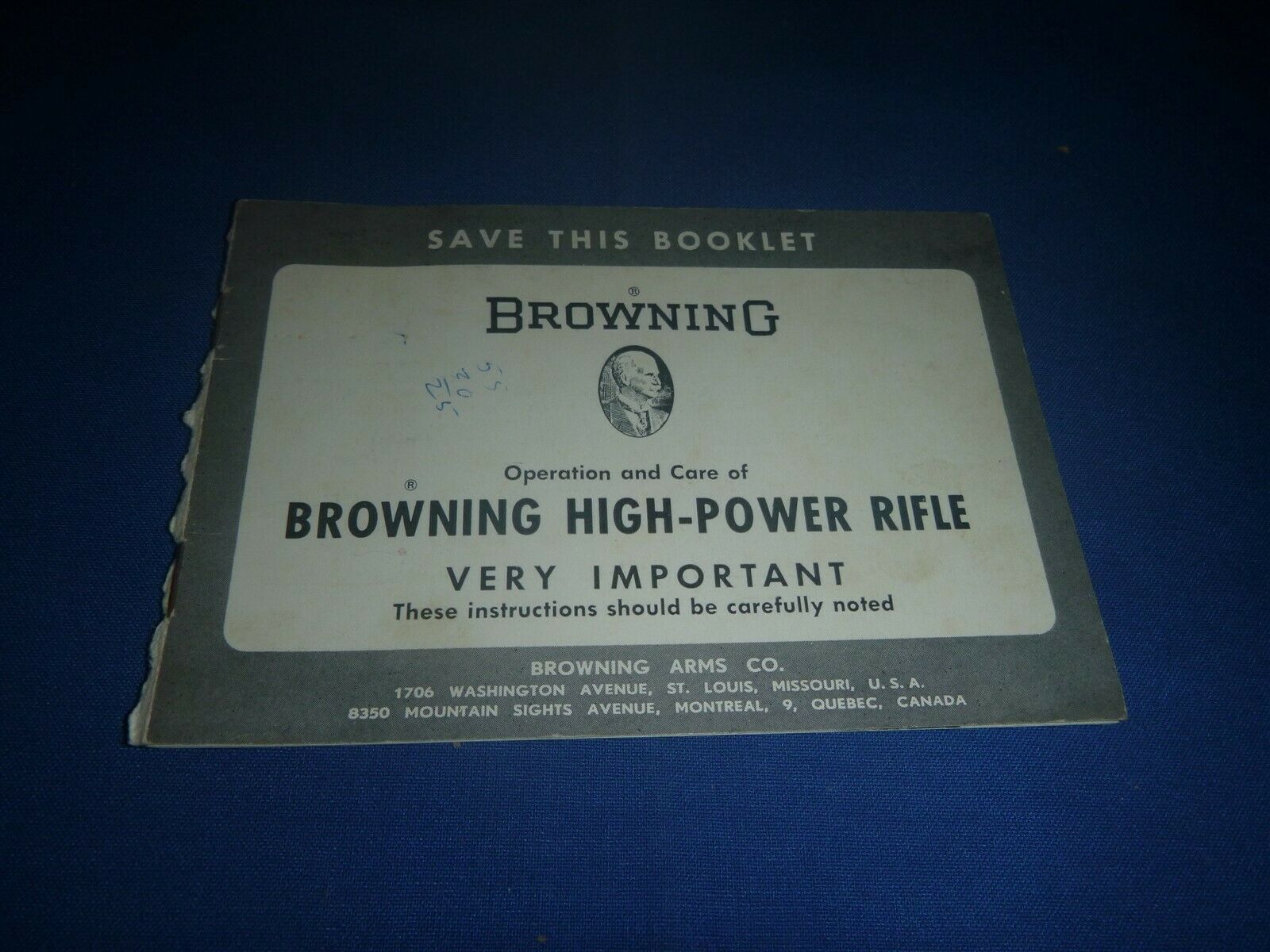 Browning Operation & Care ~ High-power Rifle ~ 20 Page Booklet / Manual ~ Rare
