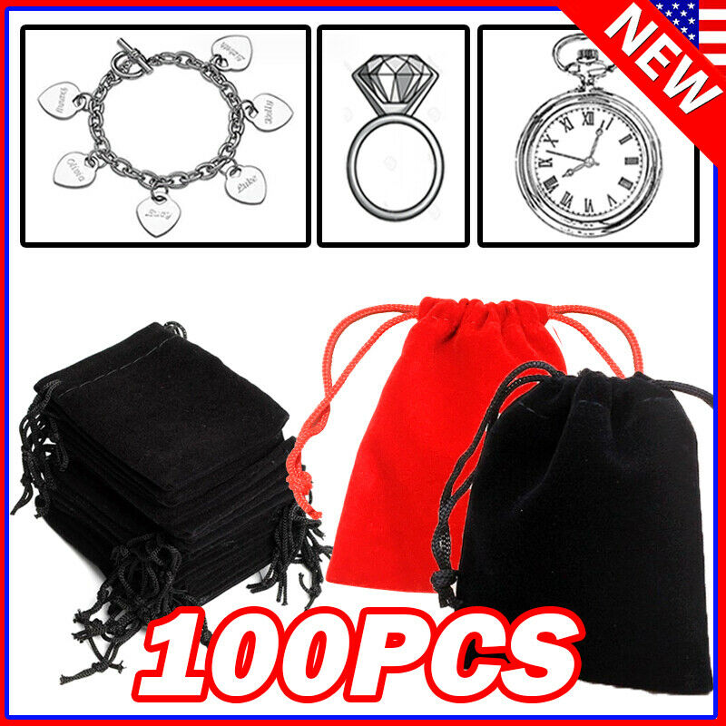 Lot Black Velvet Drawstring Velour Pouch Jewelry Baggie Ring Gift Bag Pouch Sets