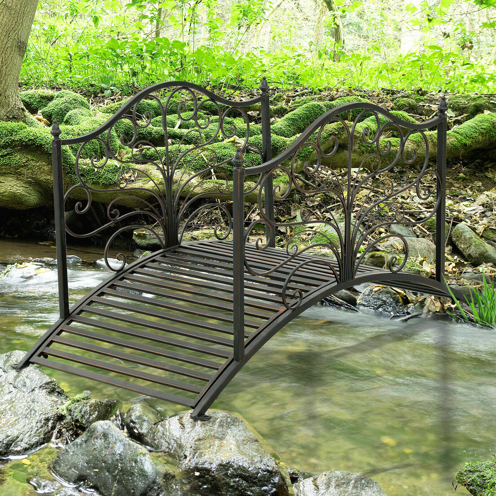 Outsunny 4’ Arched Outdoor Metal Decorative Fish Pond Garden Backyard Bridge