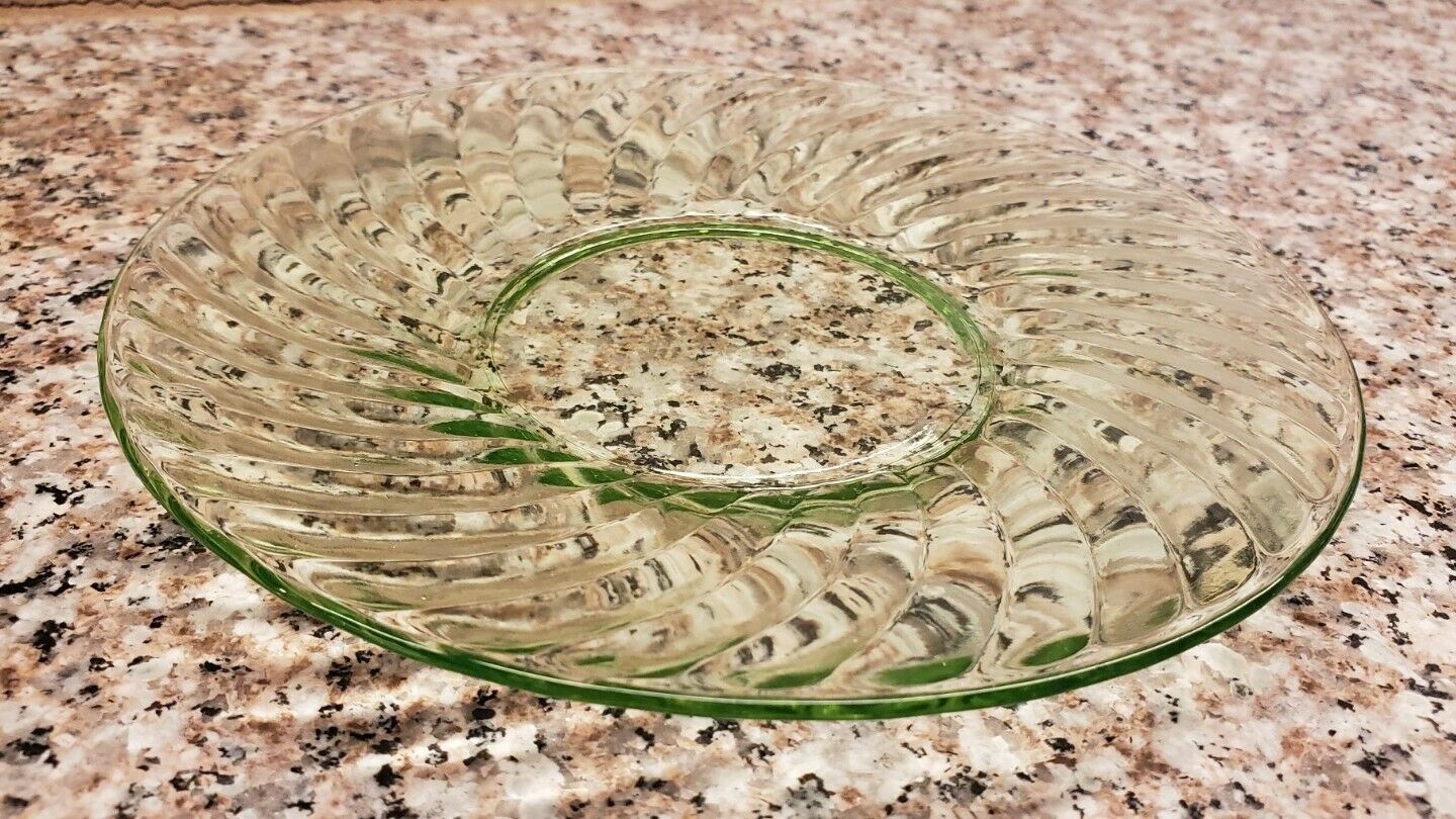 Uranium Anchor Hocking Spiral Green 6” Depression Glass Sherbet/bread Plate