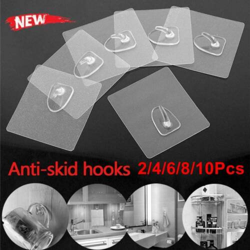 Anti-skid Hooks Transparent Traceless Strong Sticky Wall Hanging Hooks 2-10 Pcs