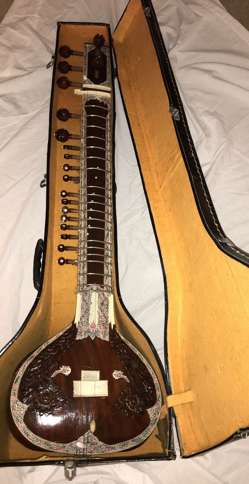 Sitar - From India - With Case 7 Main Strings And 12 Sympathetic Strings