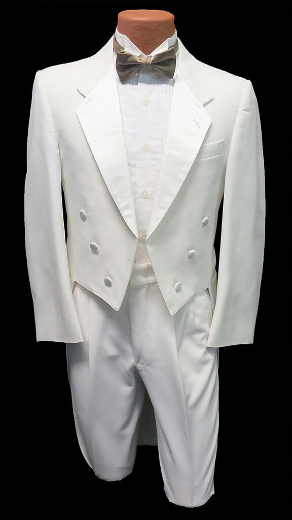 Men's White Tuxedo Tailcoat With Pants Full Dress Satin Notch Lapels 41l 35w