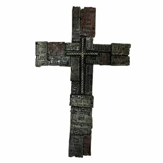 Bible Verses On Resin Wood-like Bricks Cross 17" Christians Words And Saying