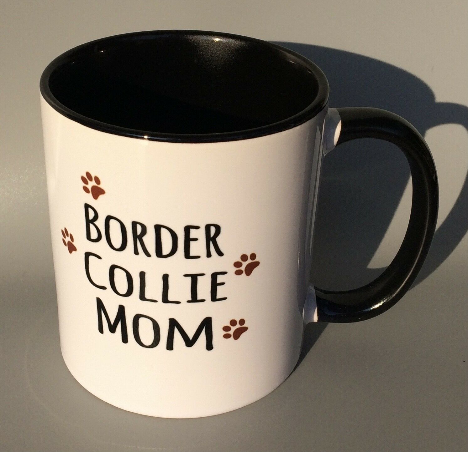 Border Collie Mom Coffee Mug Cup W/ Paw Prints, Printed On Both Sides Of Mug