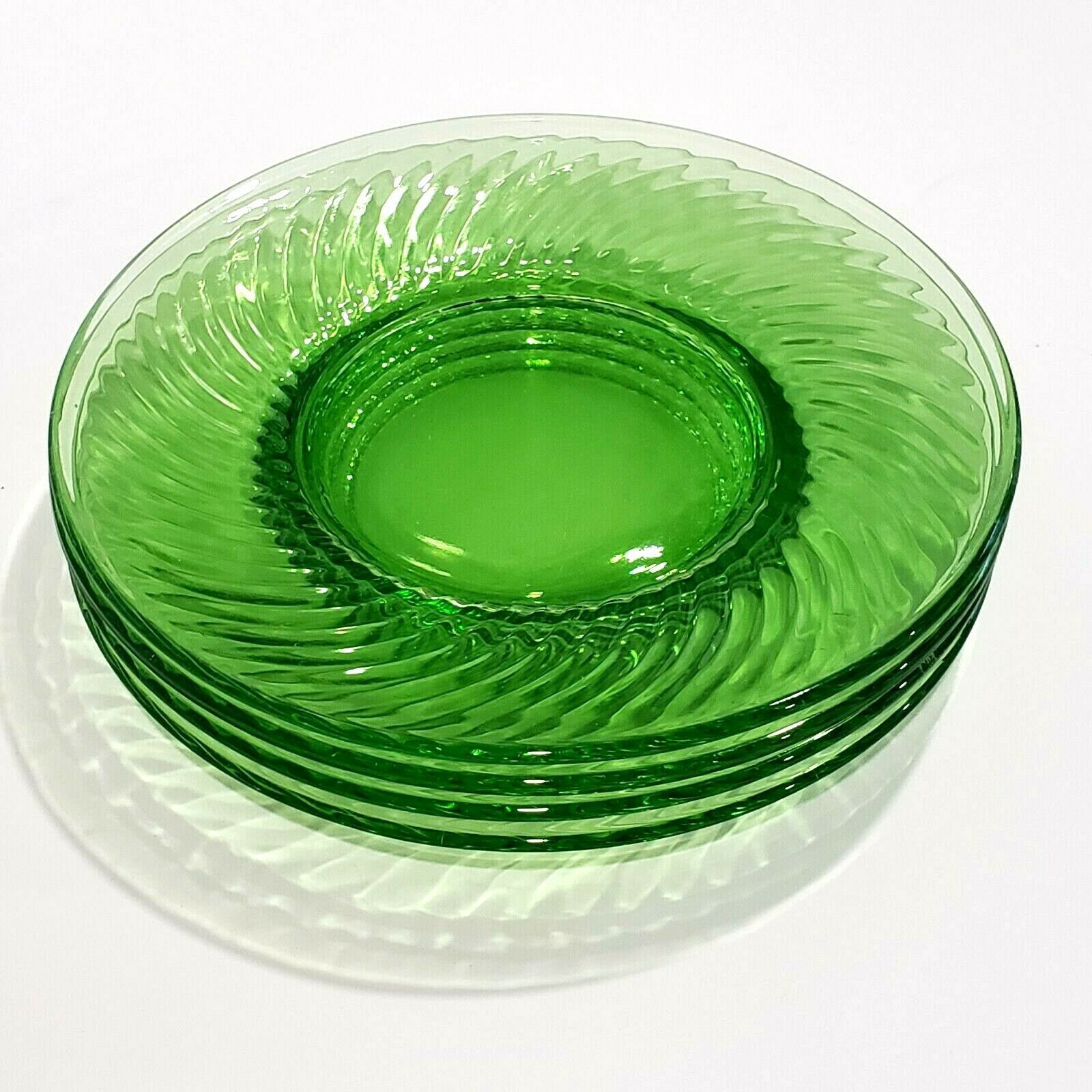 Spiral 1928-30 Set Of 4 Green Plates 8 1/4” By Hocking Glass Co Vintage