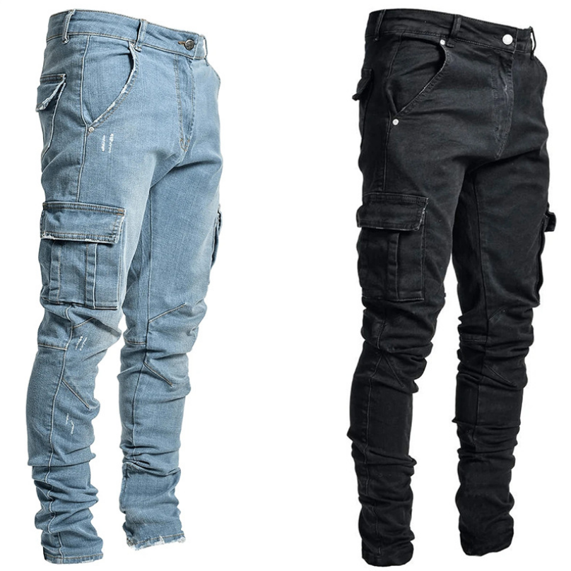 Mens Ripped Jeans Stretch Skinny Trousers Casual Stretch Slim Denim Jogger Pants