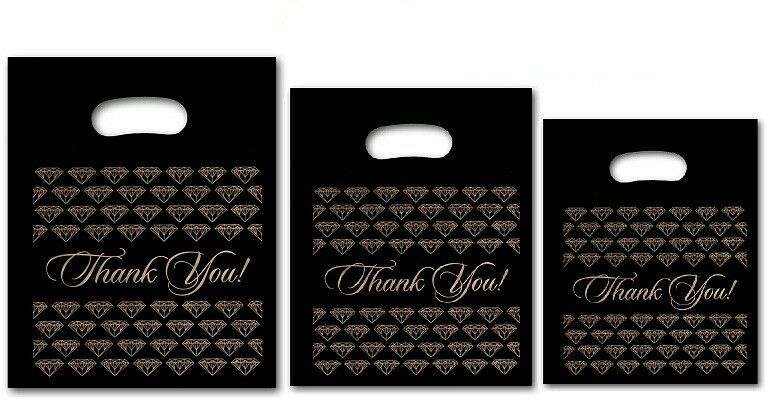 500pc Thank You Bags Black Thank You Merchandise Bags Plastic Retail Handle Bags