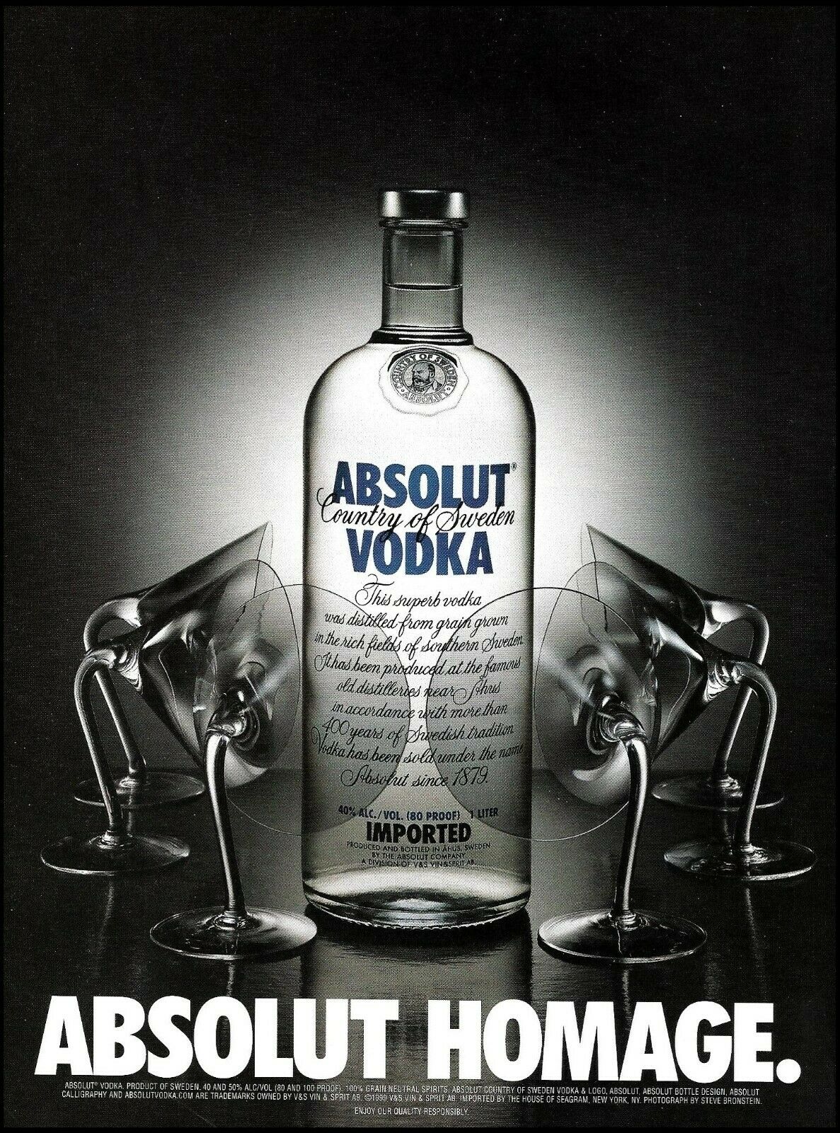 Absolut Vodka 1999 Absolut Homage Advertisement 8 X 11 Ad Print