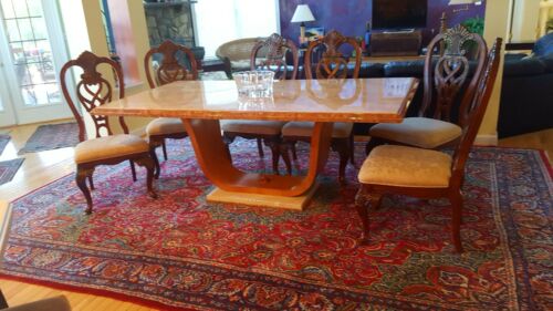 Dining Table Italian Marble With Cherry Base 6 Chairs