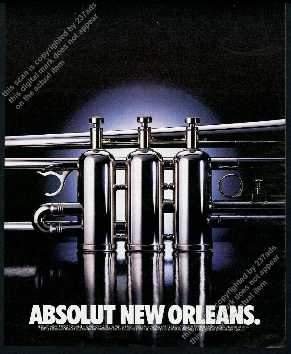 1994 Absolut New Orleans Vodka Bottle Shaped Trumpet Valves Pic Vintage Print Ad
